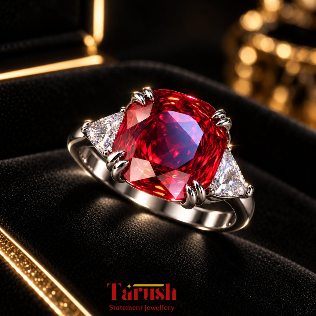 Red Rose Cut Diamond Look (DIAMOND REPLICA) Ring | Stainless Steel Anti Tarnish Adjustable Ring