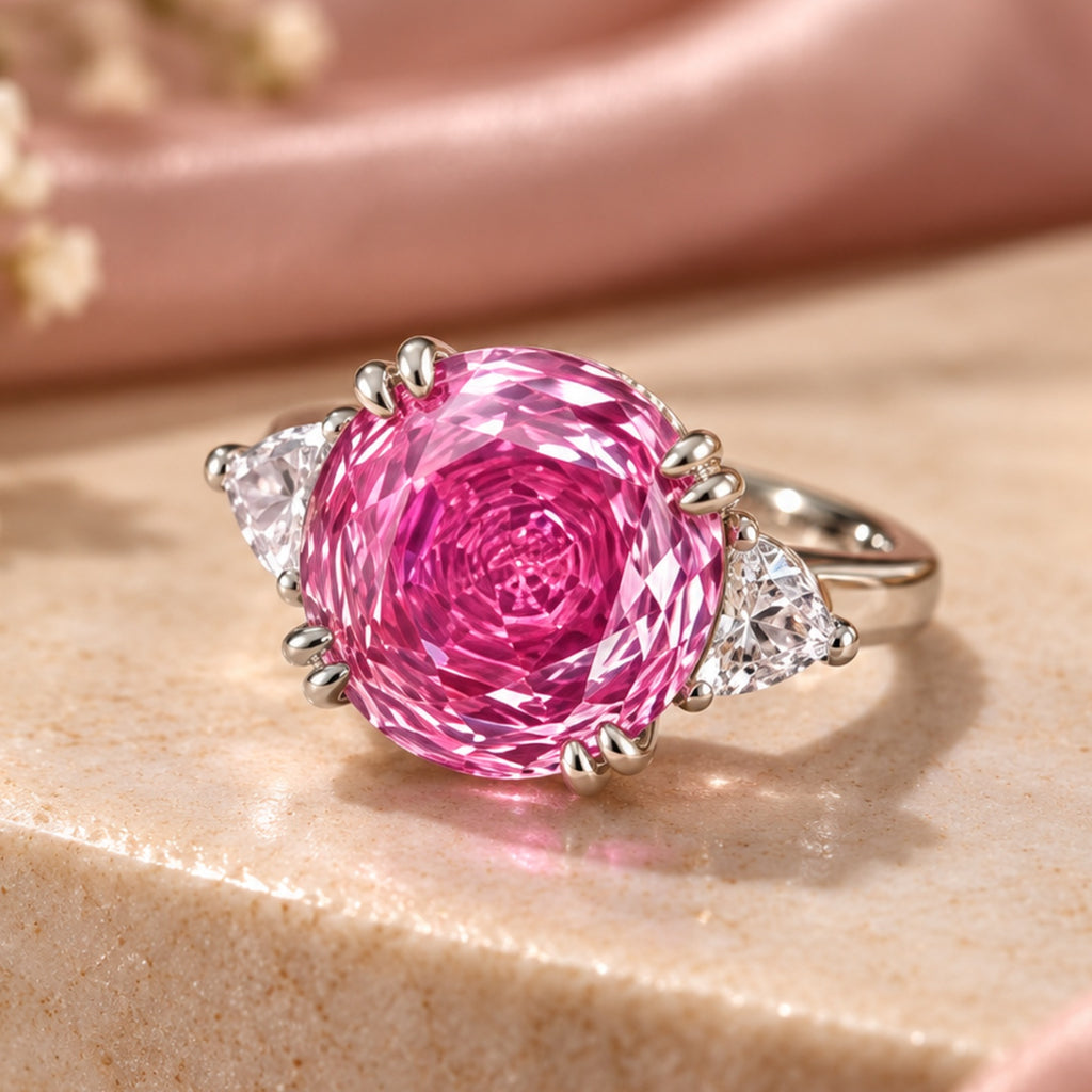 Pink Rose Cut Diamond Look (DIAMOND REPLICA) Ring | Stainless Steel Anti Tarnish Adjustable Ring