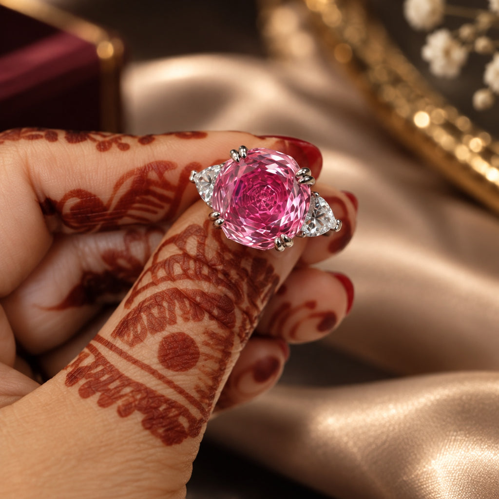 Pink Rose Cut Diamond Look (DIAMOND REPLICA) Ring | Stainless Steel Anti Tarnish Adjustable Ring