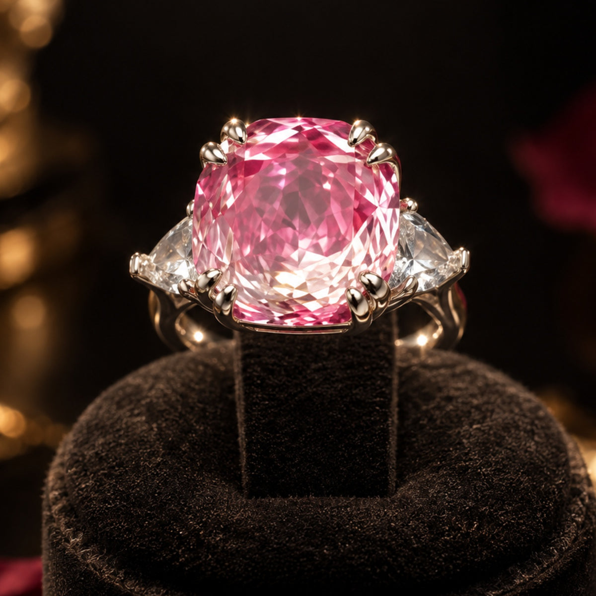 Pink Rose Cut Diamond Look (DIAMOND REPLICA) Ring | Stainless Steel Anti Tarnish Adjustable Ring
