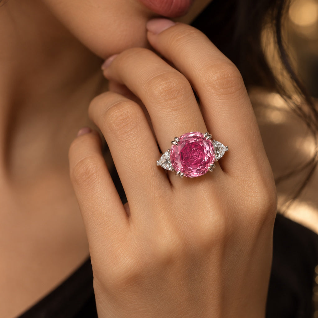 Pink Rose Cut Diamond Look (DIAMOND REPLICA) Ring | Stainless Steel Anti Tarnish Adjustable Ring