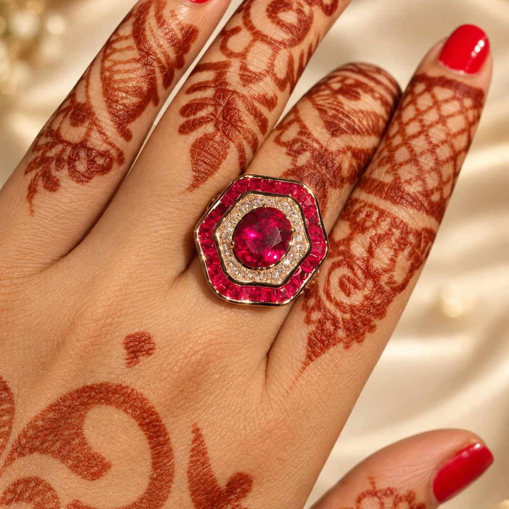 Glamorous Red Diamond Look (DIAMOND REPLICA) Ring | Stainless Steel Anti Tarnish Adjustable Ring