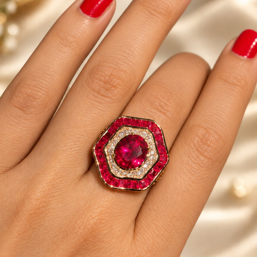 Glamorous Red Diamond Look (DIAMOND REPLICA) Ring | Stainless Steel Anti Tarnish Adjustable Ring