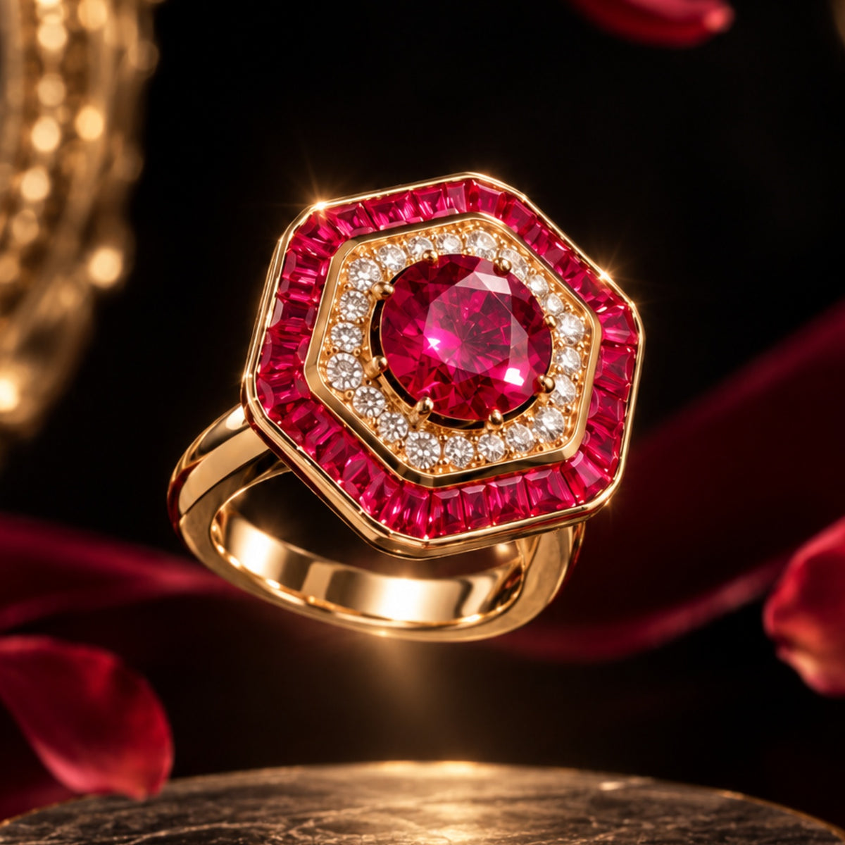 Glamorous Red Diamond Look (DIAMOND REPLICA) Ring | Stainless Steel Anti Tarnish Adjustable Ring