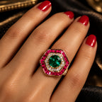 Glamorous Red and Green Diamond Look (DIAMOND REPLICA) Ring | Stainless Steel Anti Tarnish Adjustable Ring