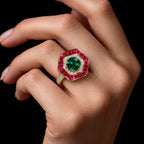 Glamorous Red and Green Diamond Look (DIAMOND REPLICA) Ring | Stainless Steel Anti Tarnish Adjustable Ring