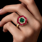 Glamorous Red and Green Diamond Look (DIAMOND REPLICA) Ring | Stainless Steel Anti Tarnish Adjustable Ring