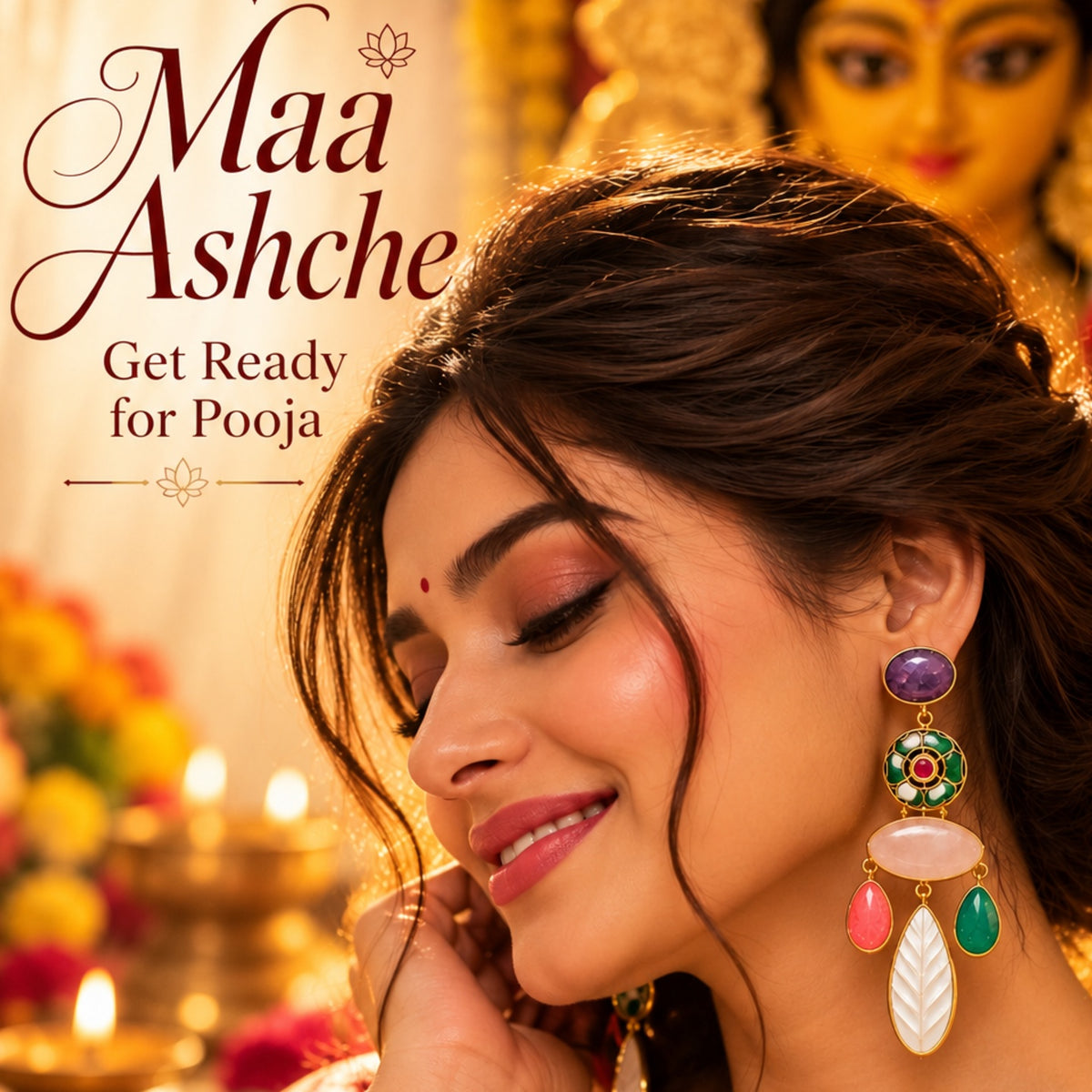 Mosaic Bloom Earrings - 18 Kt Gold Pated - Decorated with Precious stones and Kundans for that royal and elegant look - Perfect for all occasions