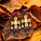 Tarush Multi-Stone Geometric Drop Earrings - Indo-Western Statement Jewellery - (STONES COLOURS MAY VARY)
