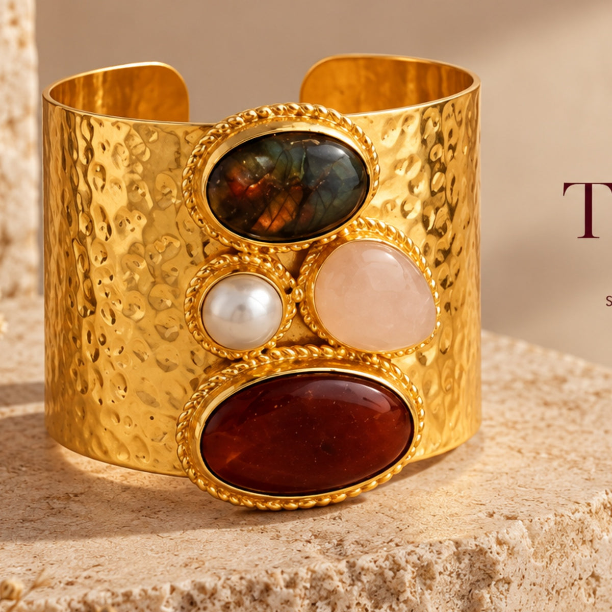 Regal Stone Cuff - 18 Kt Gold Pated - Perfect for all occasions - Adjustable and anti tarnish