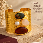 Regal Stone Cuff - 18 Kt Gold Pated - Perfect for all occasions - Adjustable and anti tarnish