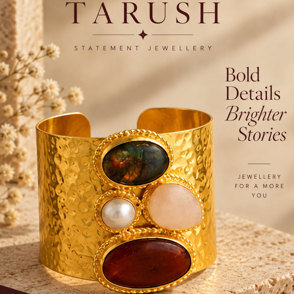 Regal Stone Cuff - 18 Kt Gold Pated - Perfect for all occasions - Adjustable and anti tarnish