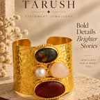 Regal Stone Cuff - 18 Kt Gold Pated - Perfect for all occasions - Adjustable and anti tarnish