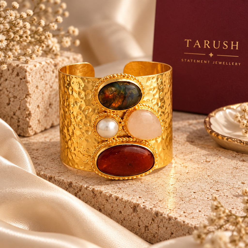 Regal Stone Cuff - 18 Kt Gold Pated - Perfect for all occasions - Adjustable and anti tarnish