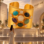 Imperial Gemstone Cuff - 18 Kt Gold Pated - Decorated with Precious Stones - Perfect for all occasions - Adjustable and anti tarnish