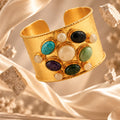 Imperial Gemstone Cuff - 18 Kt Gold Pated - Decorated with Precious Stones - Perfect for all occasions - Adjustable and anti tarnish