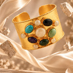 Imperial Gemstone Cuff - 18 Kt Gold Pated - Decorated with Precious Stones - Perfect for all occasions - Adjustable and anti tarnish