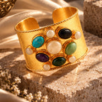 Imperial Gemstone Cuff - 18 Kt Gold Pated - Decorated with Precious Stones - Perfect for all occasions - Adjustable and anti tarnish