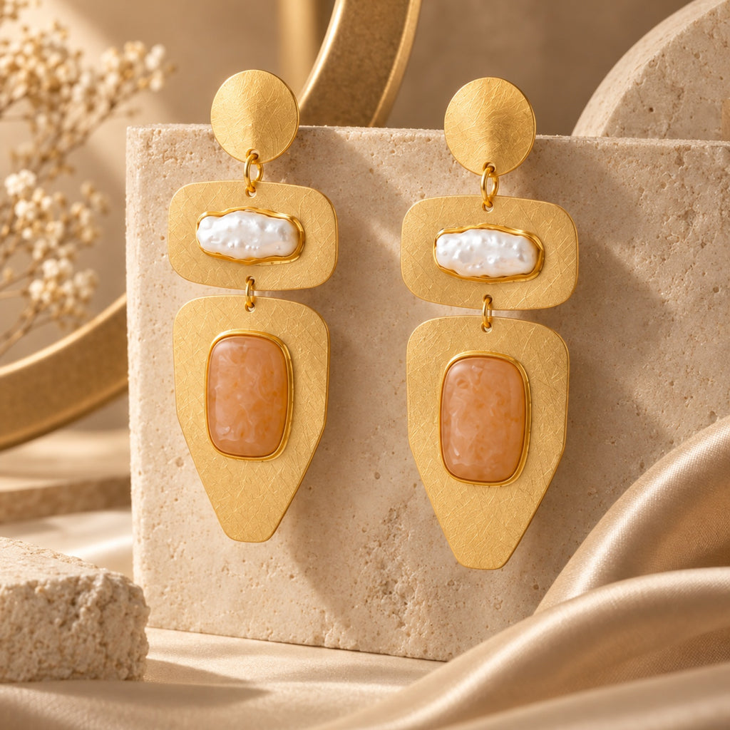 Desert Pearl Earrings - 18 Kt Gold Pated - Decorated with Precious stones to get that elegant look - Perfect for all occasions