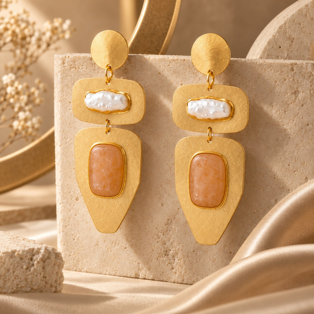 Desert Pearl Earrings - 18 Kt Gold Pated - Decorated with Precious stones to get that elegant look - Perfect for all occasions