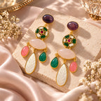 Mosaic Bloom Earrings - 18 Kt Gold Pated - Decorated with Precious stones and Kundans for that royal and elegant look - Perfect for all occasions