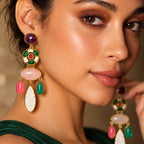 Mosaic Bloom Earrings - 18 Kt Gold Pated - Decorated with Precious stones and Kundans for that royal and elegant look - Perfect for all occasions