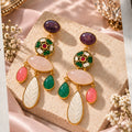 Mosaic Bloom Earrings - 18 Kt Gold Pated - Decorated with Precious stones and Kundans for that royal and elegant look - Perfect for all occasions