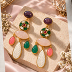 Mosaic Bloom Earrings - 18 Kt Gold Pated - Decorated with Precious stones and Kundans for that royal and elegant look - Perfect for all occasions