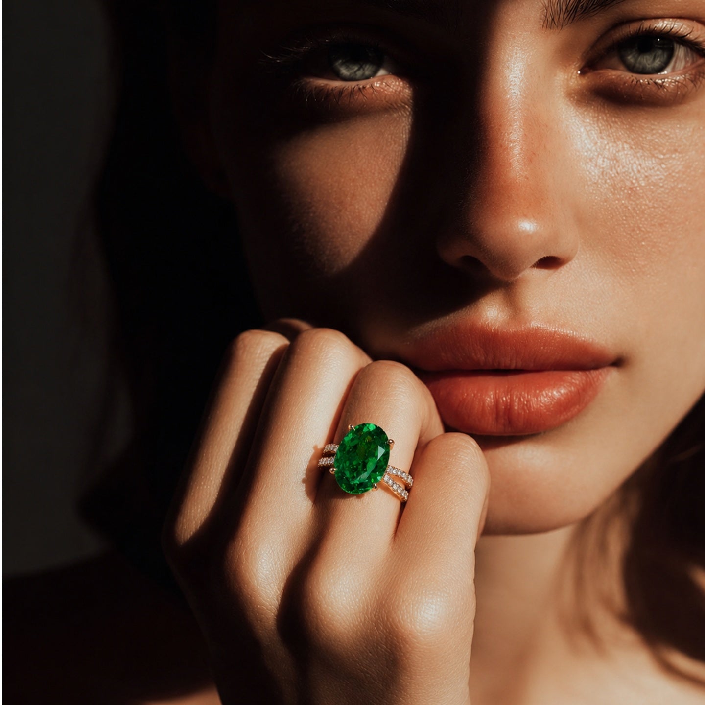 Emerald Green Crystal Statement Ring | Stainless Steel Anti Tarnish Adjustable Ring