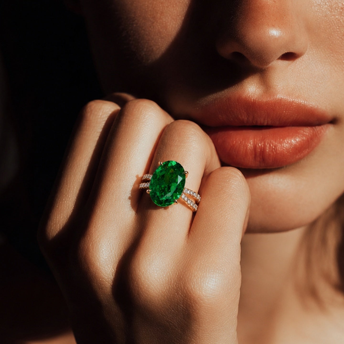 Emerald Green Crystal Statement Ring | Stainless Steel Anti Tarnish Adjustable Ring