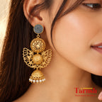 18 Kt Gold Plated, Brass, Blue Butterfly Jhumka Earring - Look Glamorous with These Blue Jhumkas Semi Precious stone