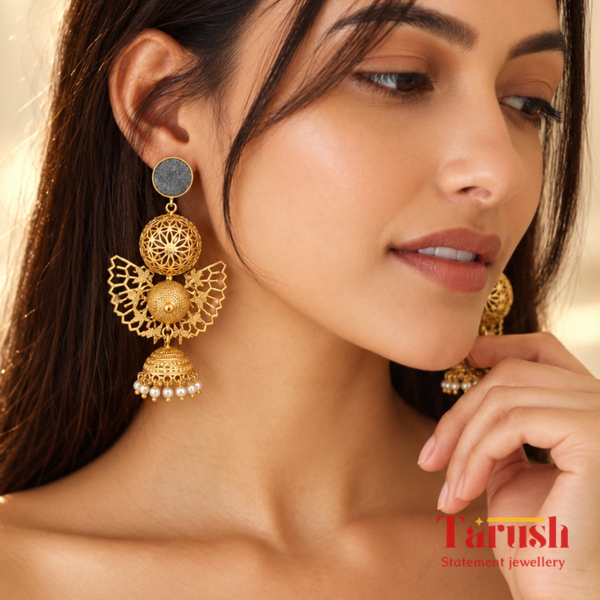 18 Kt Gold Plated, Brass, Blue Butterfly Jhumka Earring - Look Glamorous with These Blue Jhumkas Semi Precious stone