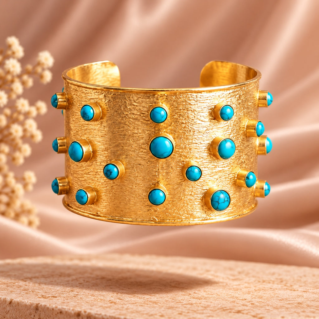 18 Kt Gold Plated Turquoise kada Semi Precious stone - anti tarnish - statement bangle