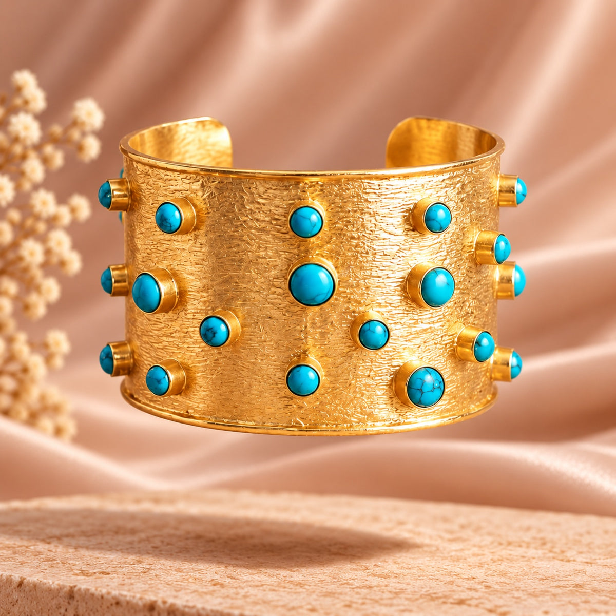 18 Kt Gold Plated Turquoise kada Semi Precious stone - anti tarnish - statement bangle