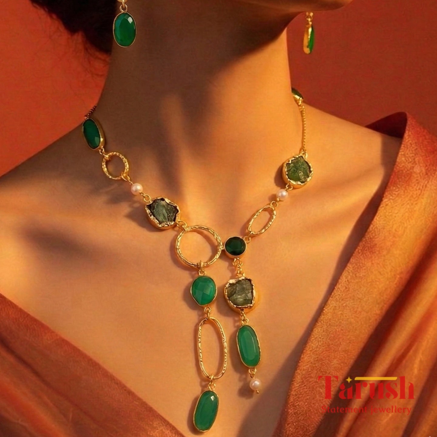 18 Kt Gold Plated Green necklace Semi Precious stone