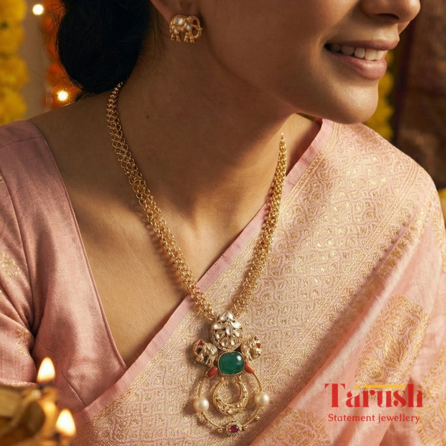 18 Kt Gold Plated Kundan Necklace Semi Precious stone