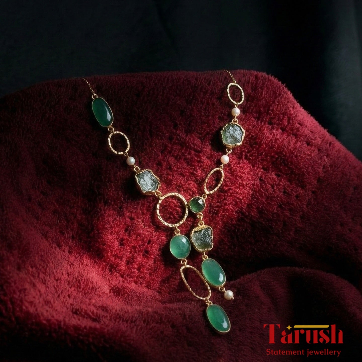 18 Kt Gold Plated Green necklace Semi Precious stone