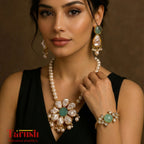 18 Kt Gold Plated Pearl Necklace with braclet Semi Precious stone