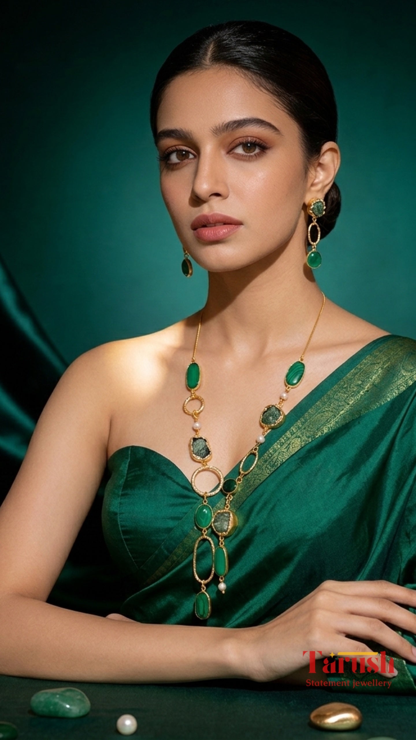 18 Kt Gold Plated Green necklace Semi Precious stone