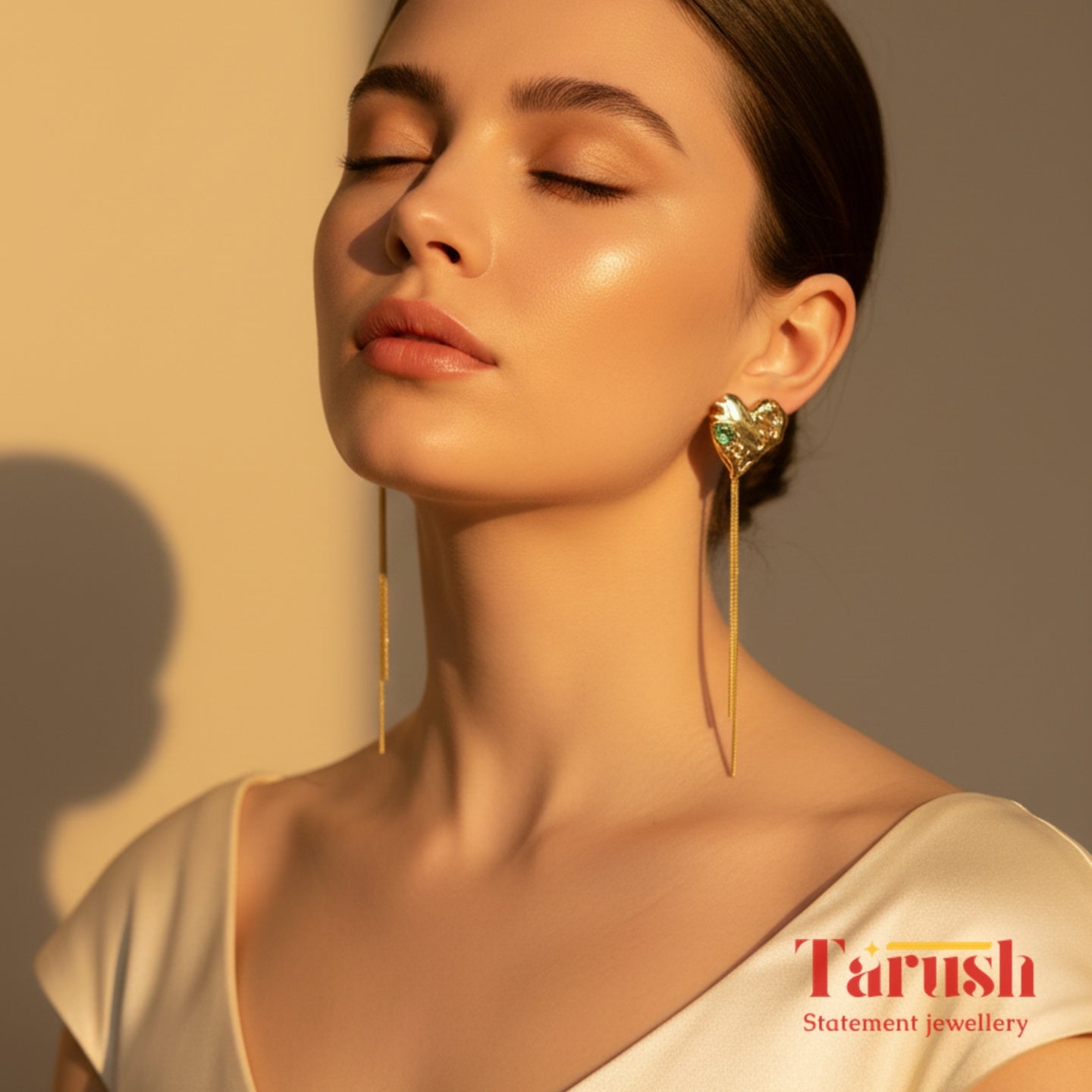 18 Kt Gold Plated Heart earring Semi Precious stone