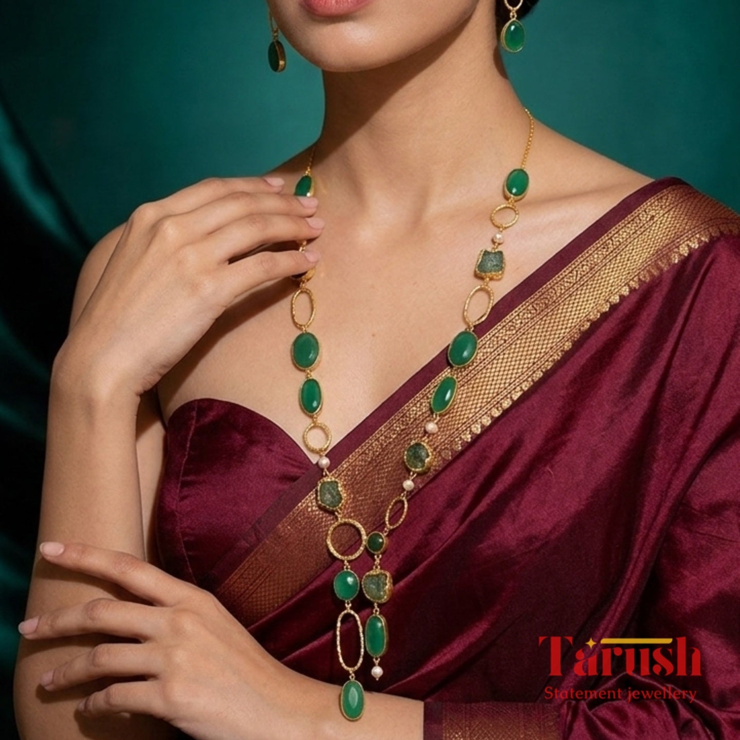 18 Kt Gold Plated Green necklace Semi Precious stone