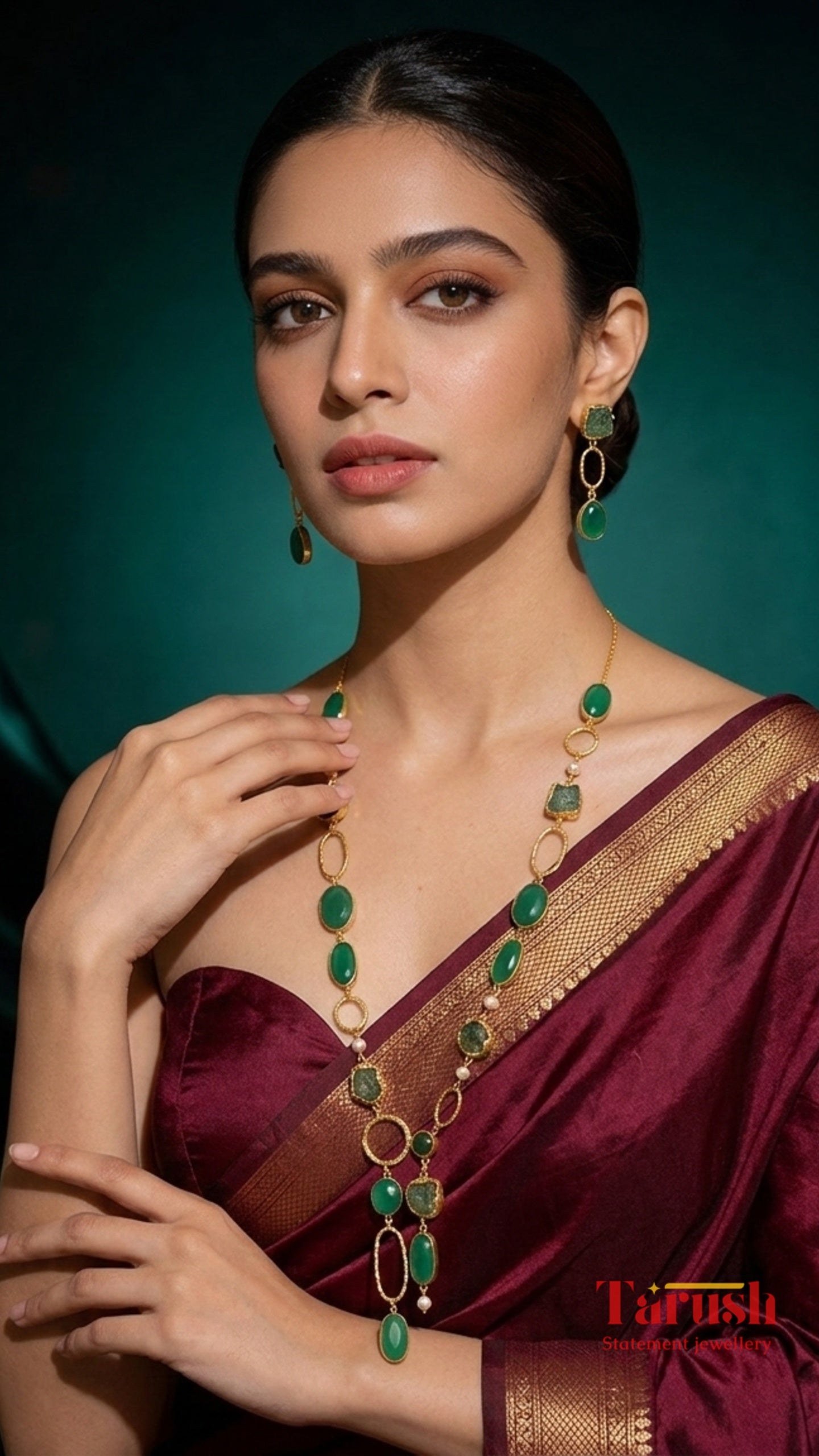 18 Kt Gold Plated Green necklace Semi Precious stone