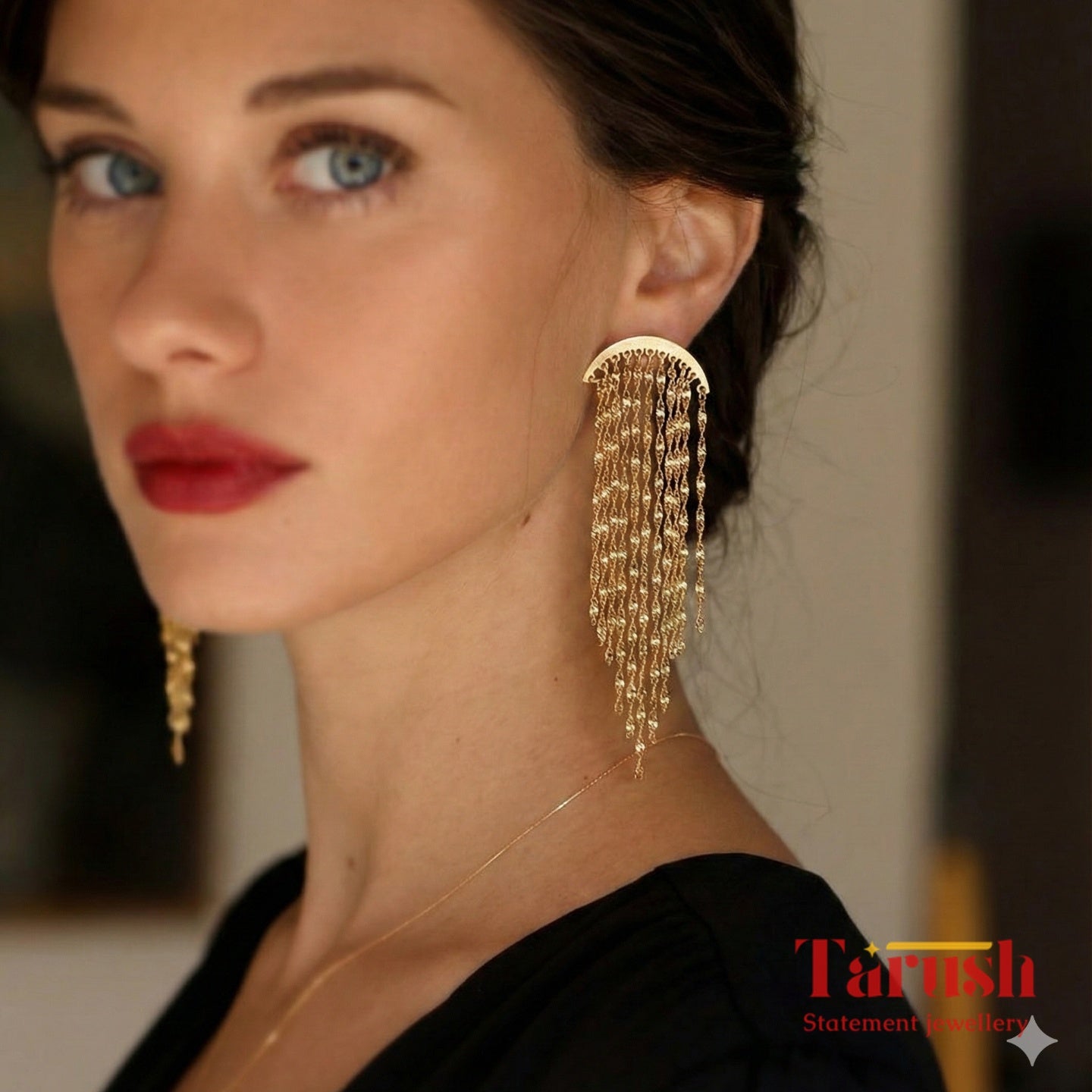 18 Kt Gold Plated Gold tassel chain earring - Look Elegant everyday