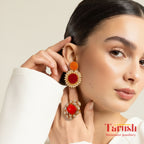 18 Kt Gold Plated - Druzy Semi Precious Stone Orange earrings - Ring not Included