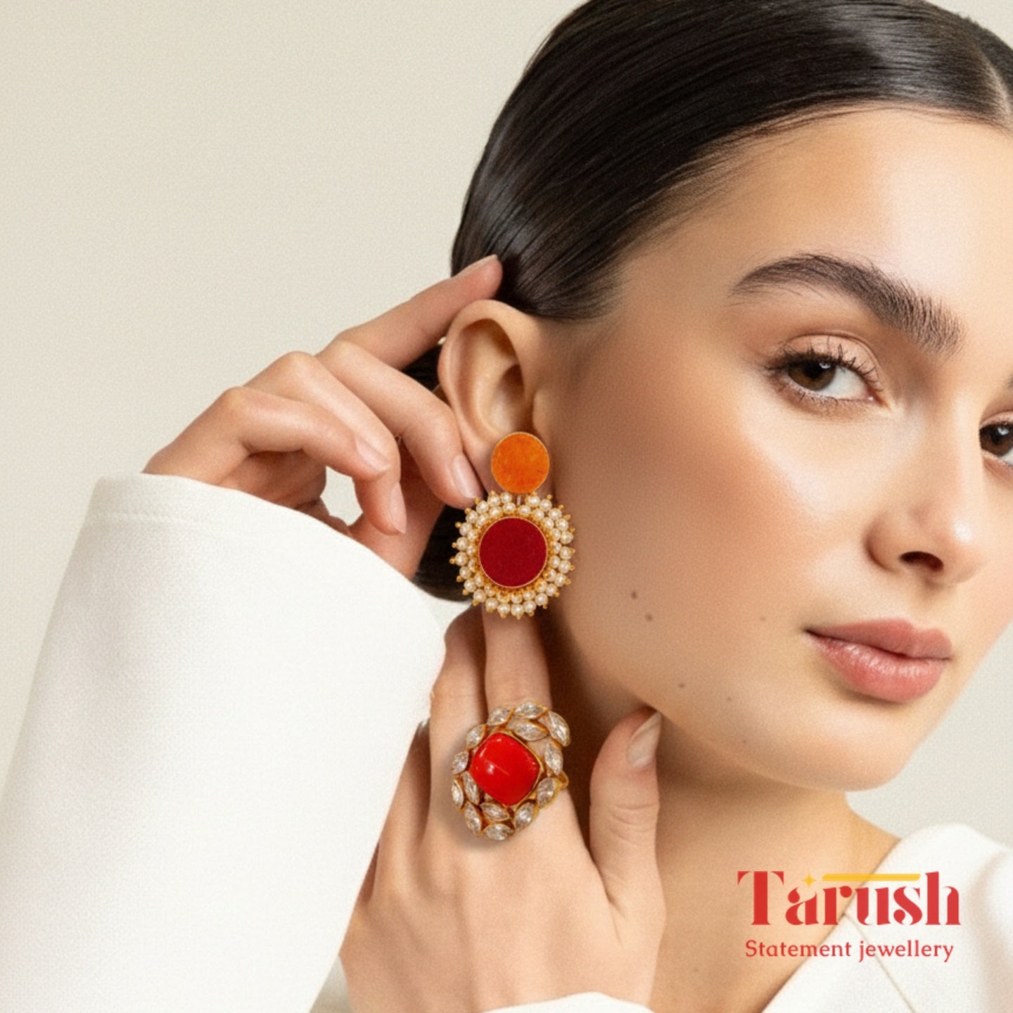 18 Kt Gold Plated - Druzy Semi Precious Stone Orange earrings - Ring not Included