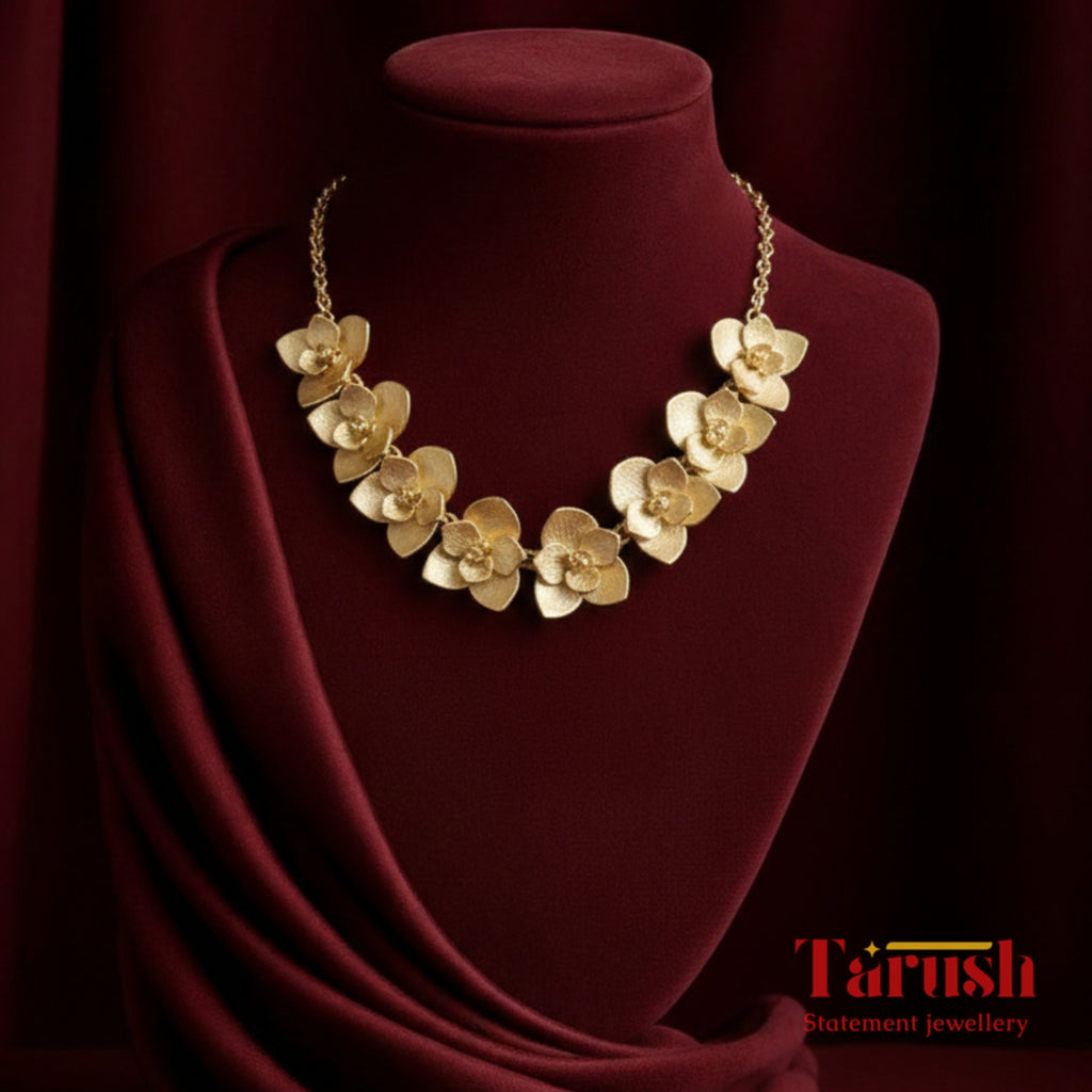 18 kt Gold Plated Flower Necklace - Perfect for Your Festive Occations