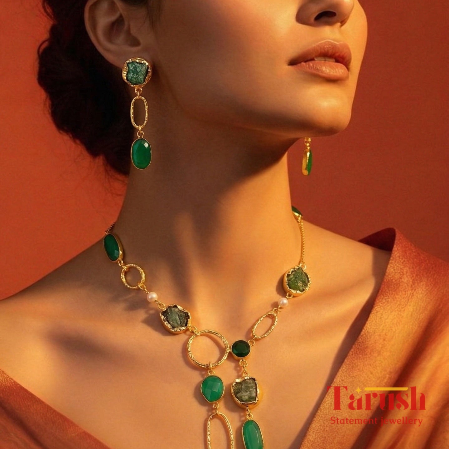 18 Kt Gold Plated Green necklace Semi Precious stone