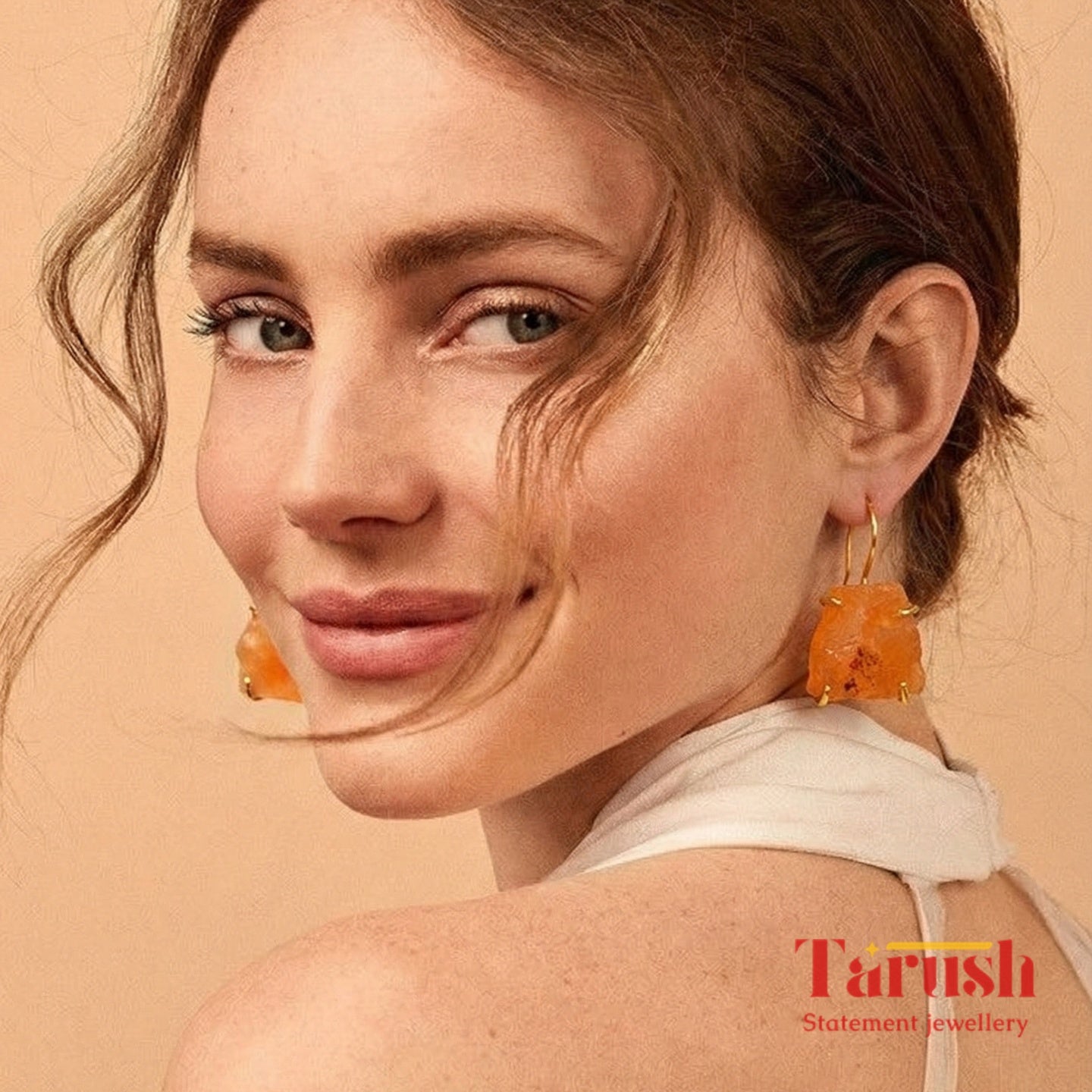 18 Kt Gold Plated Orange Stone earring Semi Precious stone