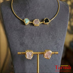 18 Kt Gold Plated Druzy Halsi Set - Stones May Vary From the Pic Semi Precious stone