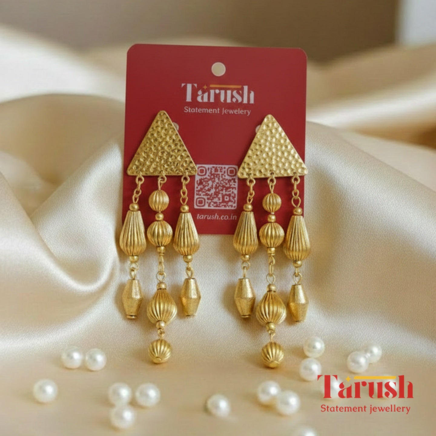 18 Kt Gold Plated Triangle Beaded Jhumka Earrings - Perfect for Your Traditional OutfitsGold - Triangle